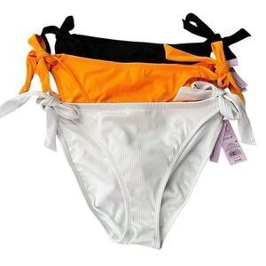 Womens X 14 16 Scoop Waist High Leg Swim Bottoms Ties Black White Orang Lot Of 3